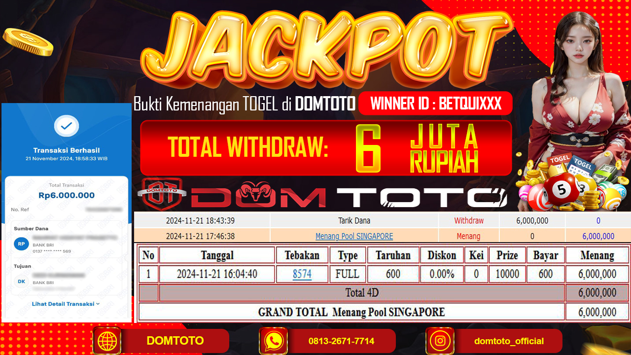 JACKPOT TOGEL SINGAPORE 21 NOVEMBER 2024